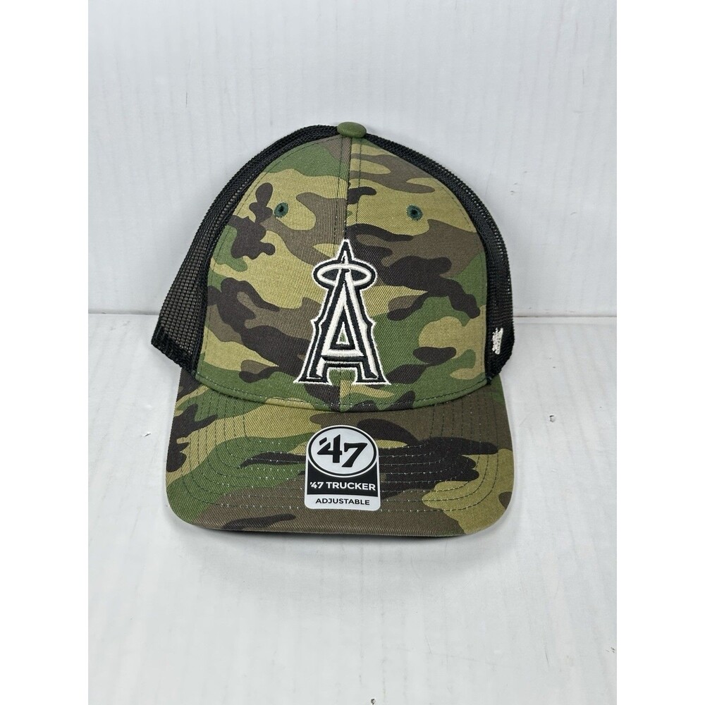'47 Brand Los Angeles Angels Camo Trucker Adjustable Hat Cap Green Black NEW